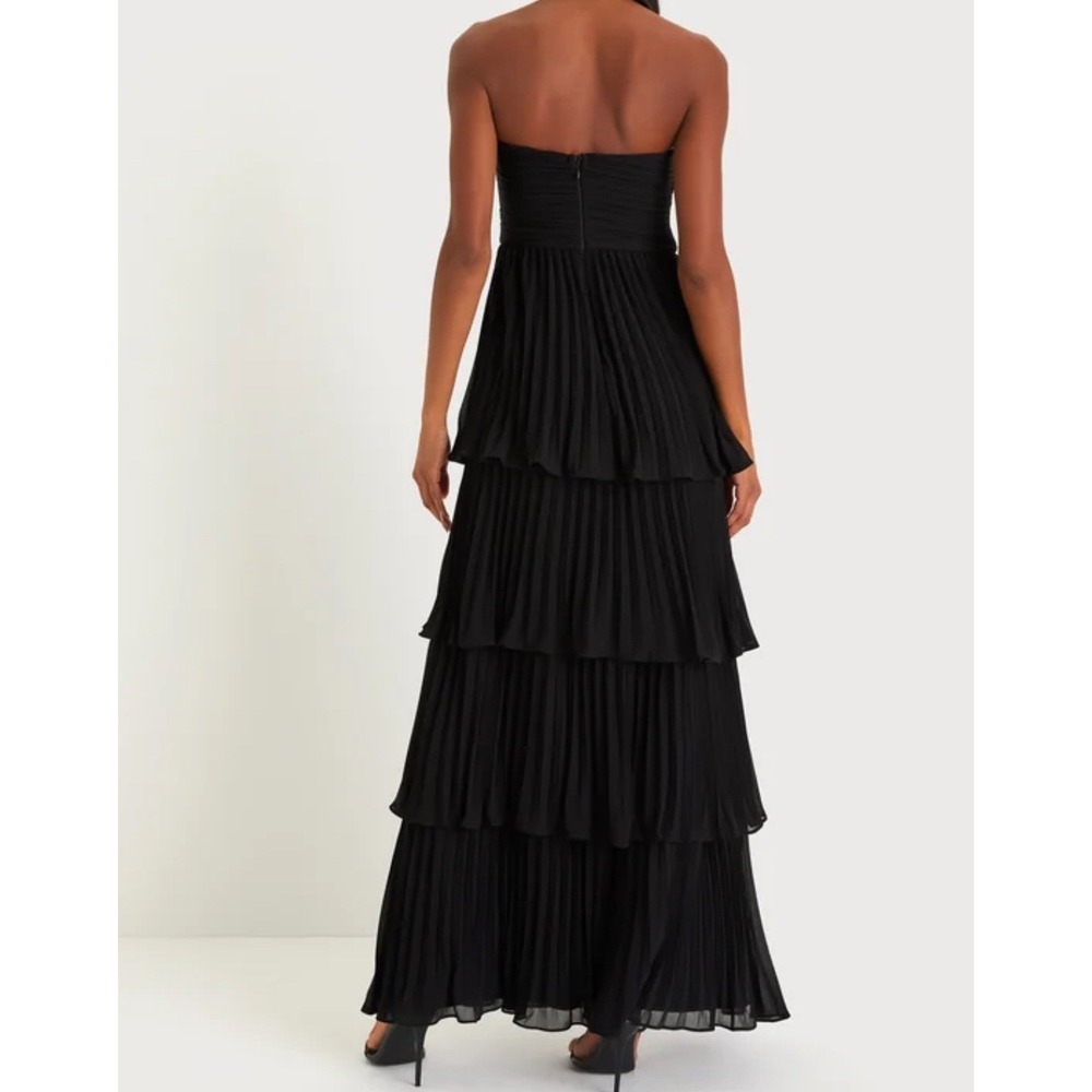 Lulus Seriously Sensational Black Strapless Tiered Pleated Maxi Dress Size L - Picture 3 of 14